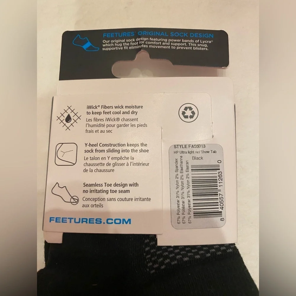 Feetures Unisex‎ High Performance Ultra Light No Show Tab Socks Size Large